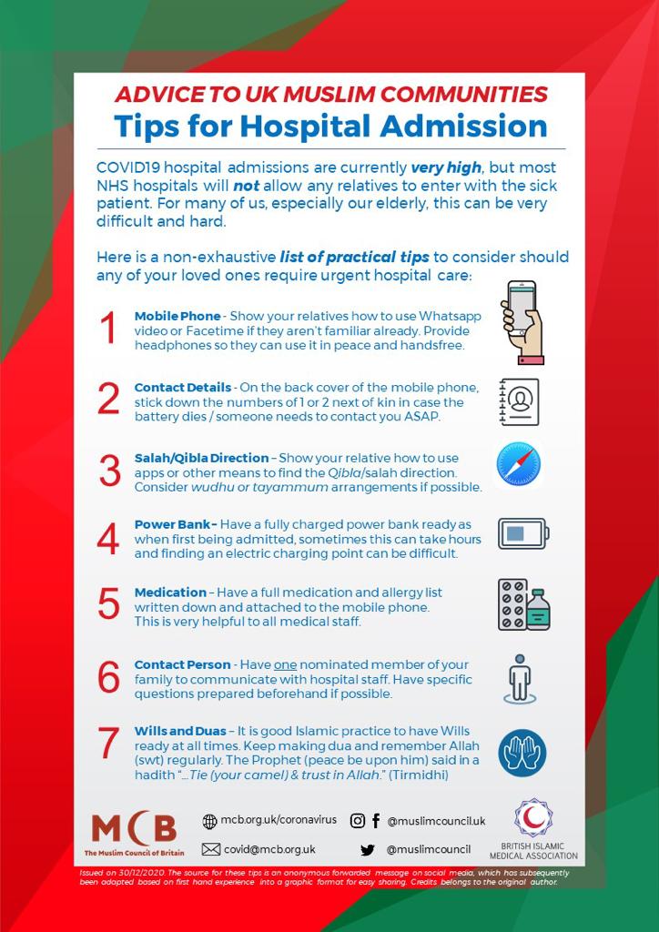 Tips for hospital admission – advice to Muslim communities