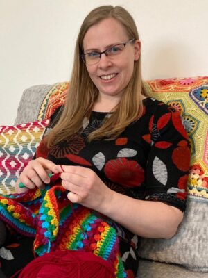 Crafter Jo Aspinall crocheting the blankets for our elderly care unit Crafter Jo Aspinall crocheting the blankets for our elderly care unit